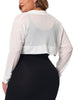Plus Size Mesh Crop Cardigans for Women Long Sleeve Open Front See Through Sheer Bolero Shrug Top