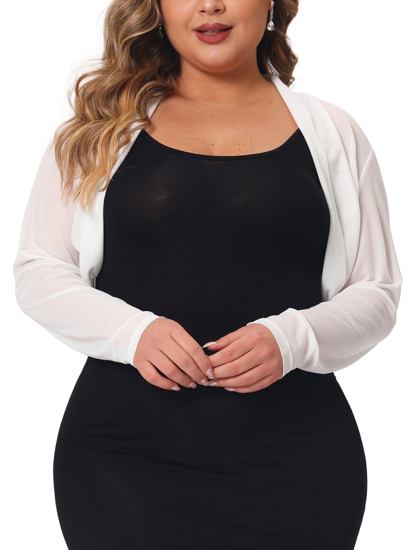 Bublédon Plus Size Mesh Crop Cardigans for Women Long Sleeve Open Front See Through Sheer Bolero Shrug Top
