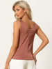 Womens Satin Tank Top Silky Casual Basic V Neck Sleeveless Blouse