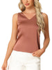 Womens Satin Tank Top Silky Casual Basic V Neck Sleeveless Blouse