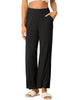 Womens Cotton Elastic Waist Wide-Leg Straight Pants Sleepwear with Pockets