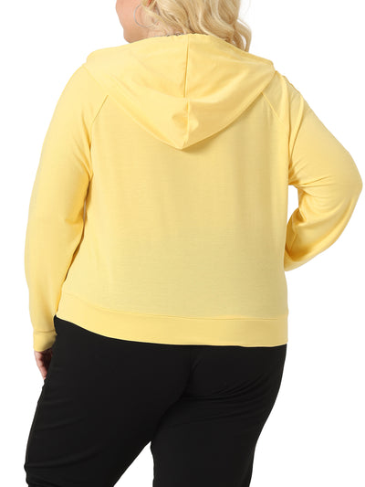 Plus Size Hooded Button Drawstring Pullover Casual Long Sleeve Hoodies