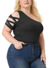 Plus Size One Shoulder Cutout Romper Bodysuit Tops