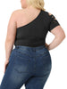 Plus Size One Shoulder Cutout Romper Bodysuit Tops