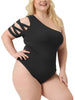 Plus Size One Shoulder Cutout Romper Bodysuit Tops