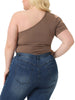 Plus Size One Shoulder Cutout Romper Bodysuit Tops