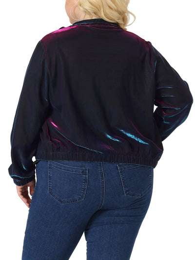 Plus Size Mesh Jackets for Women Holographic Long Sleeve Zip Up Clubwear Party Jacket