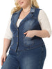 Plus Size Denim Vest for Women Sleeveless Lapel Button Down Classics Jean Waistcoat Jackets Vests