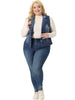 Plus Size Denim Vest for Women Sleeveless Lapel Button Down Classics Jean Waistcoat Jackets Vests