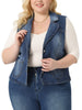Plus Size Denim Vest for Women Sleeveless Lapel Button Down Classics Jean Waistcoat Jackets Vests