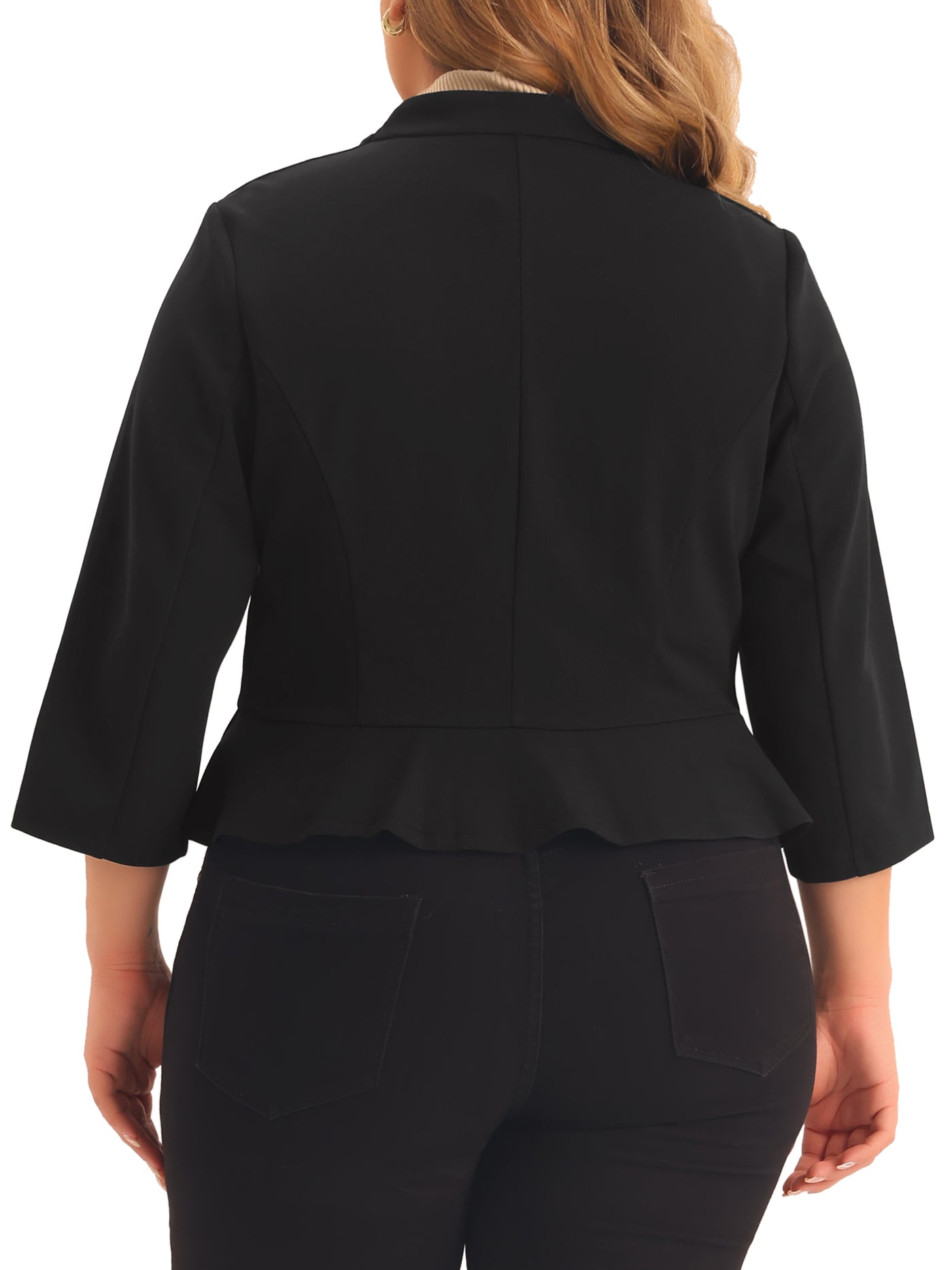 Bublédon Plus Size Blazers for Women Open Front 3/4 Sleeve Ruffled Hem Work Jackets Blazer