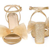 Glitter Mesh Bow Chunky High Heel Sandal