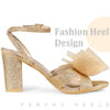 Glitter Mesh Bow Chunky High Heel Sandal