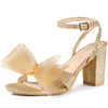 Glitter Mesh Bow Chunky High Heel Sandal
