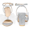 Glitter Mesh Bow Chunky High Heel Sandal