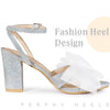 Glitter Mesh Bow Chunky High Heel Sandal