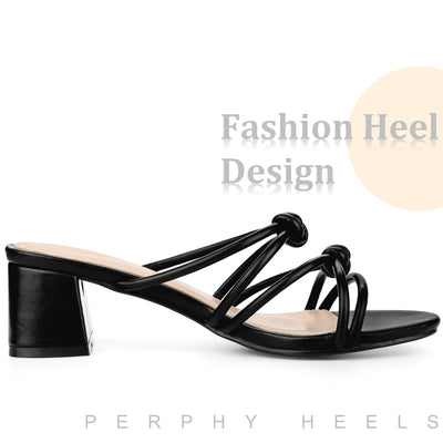 Pointed Toe Double Knotted Block Heel Slide Sandals for Women