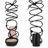 Square Toe Strappy Lace Up Slingback Chunky Heel Sandals