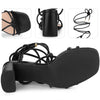 Square Toe Strappy Lace Up Slingback Chunky Heel Sandals