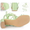 Square Toe Strappy Lace Up Slingback Chunky Heel Sandals