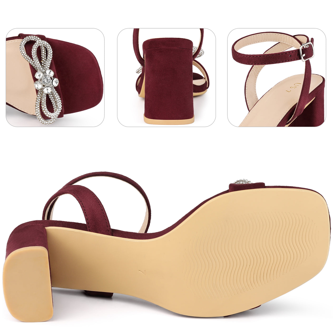 Bublédon Rhinestones Slingback Chunky High Heel Sandal for Women