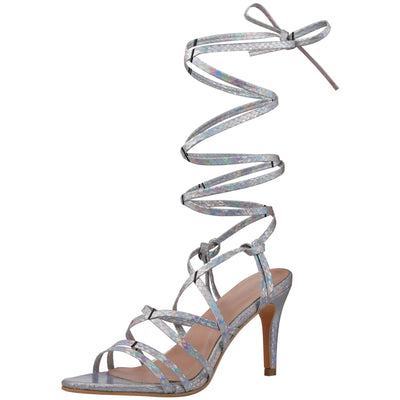 Snakeskin Print Strappy Lace Up Stiletto Heel Sandals for Women