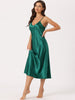 Womens Satin Pajama Nightdress Nightshirt Sleepwear V-Neck Lounge Nightgown