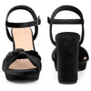 Platform Strappy Velvet Bow Block Heel Sandals for Women