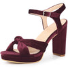 Platform Strappy Velvet Bow Block Heel Sandals for Women