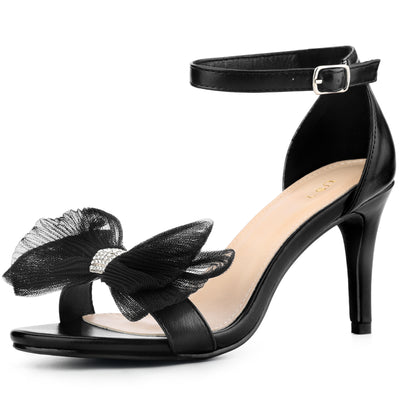 Bublédon Rhinestone Stiletto Heels Mesh Ankle Strap Sandals for Women