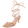 Knot Lace Up Strappy Square Toe Kitten Heel Sandals for Women