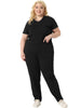 Plus Size Two Piece Outfit Short Sleeve V Neck Sweatshirt Sweatpants Sports Suit
