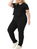 Plus Size Two Piece Outfit Short Sleeve V Neck Sweatshirt Sweatpants Sports Suit