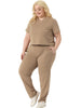 Plus Size Two Piece Outfit Short Sleeve V Neck Sweatshirt Sweatpants Sports Suit