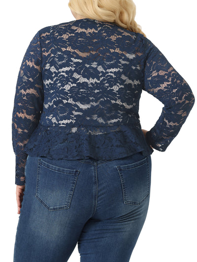 Plus Size Cardigan for Women Bolero Shrug 3/4 Sleeve Tie Front Sheer Lace Crop Cardigans