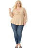 Plus Size V Neck Panel Heart Sheer Mesh Long Sleeve Shirts Blouses Babydoll Tops