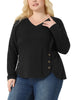 Plus Size Long Sleeve V Neck Loose Button Blouses Tunic