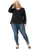 Plus Size Long Sleeve V Neck Loose Button Blouses Tunic