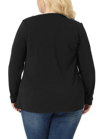 Plus Size Long Sleeve V Neck Loose Button Blouses Tunic