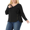 Plus Size Long Sleeve V Neck Loose Button Blouses Tunic