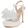 T Strap Mesh Bow Slingback Platform Stiletto High Heel Sandals for Women
