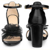 Floral Open Toe Ankle Strap Block High Heel Sandals for Women