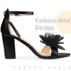 Floral Open Toe Ankle Strap Block High Heel Sandals for Women