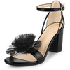 Floral Open Toe Ankle Strap Block High Heel Sandals for Women