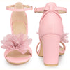 Floral Open Toe Ankle Strap Block High Heel Sandals for Women