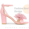 Floral Open Toe Ankle Strap Block High Heel Sandals for Women
