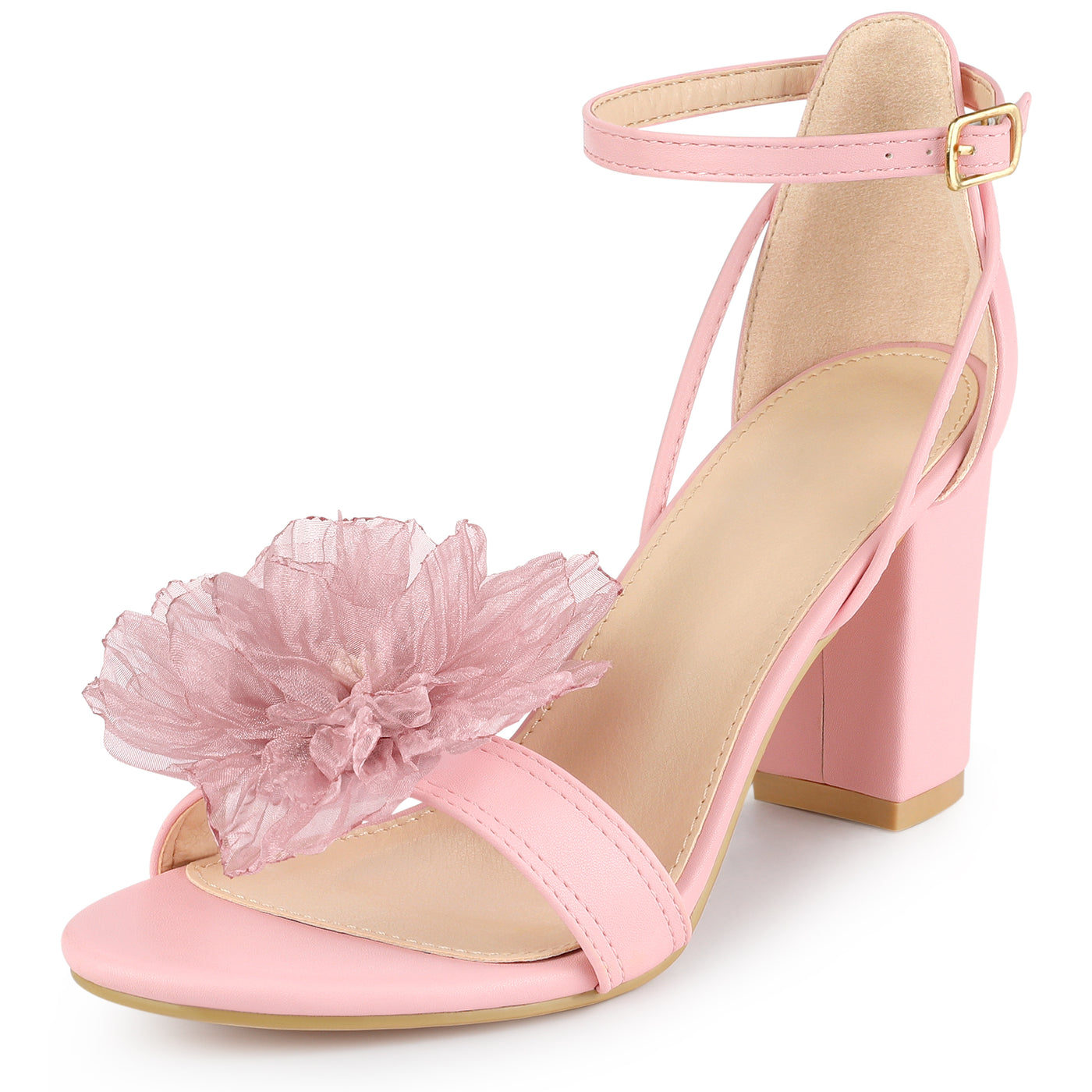 Bublédon Floral Open Toe Ankle Strap Block High Heel Sandals for Women