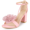 Floral Open Toe Ankle Strap Block High Heel Sandals for Women