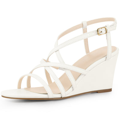 Strappys Wedge Crisscross Straps Buckle Wedges Sandals for Women