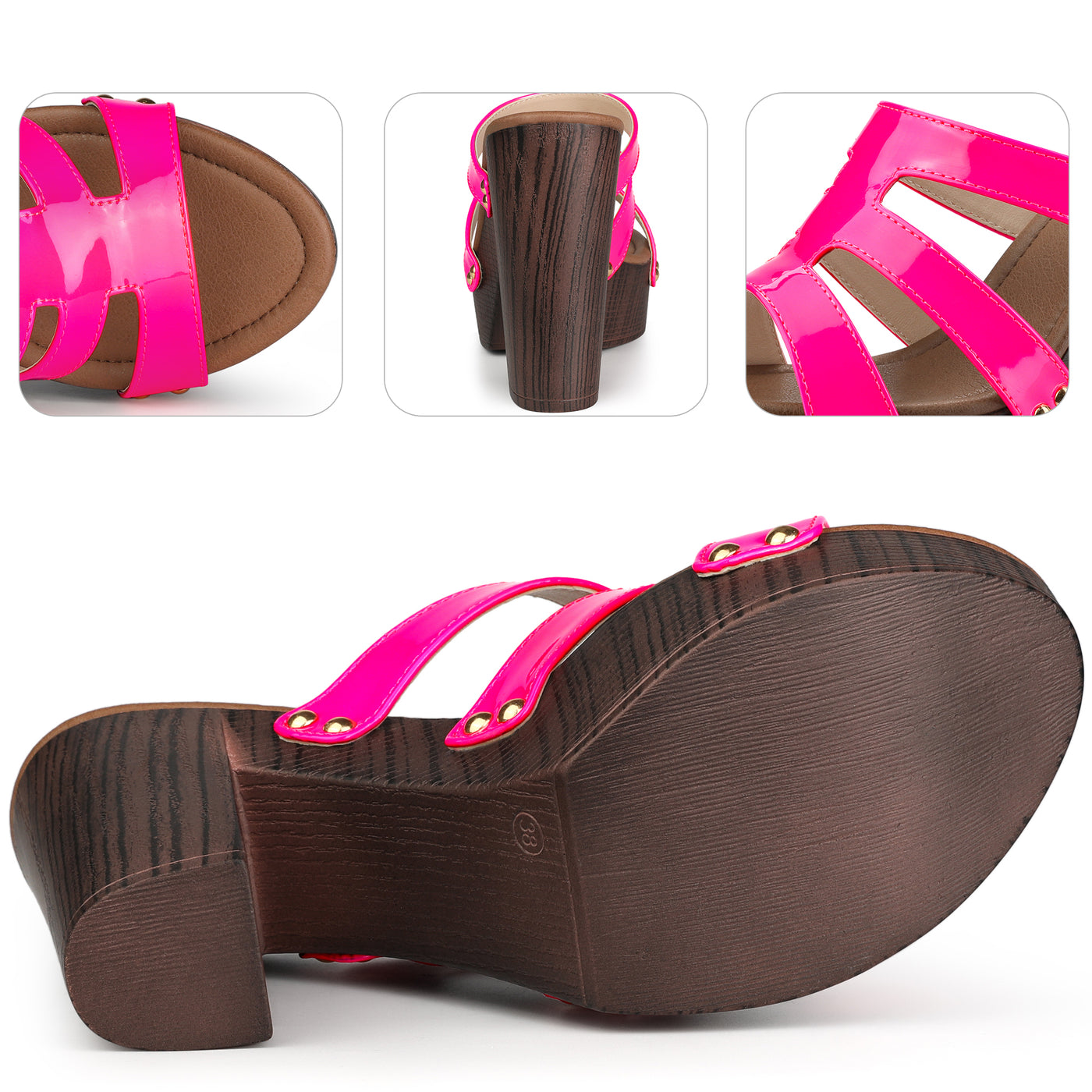 Bublédon Platform Open Toe Chunky Heels Slides Sandals for Women